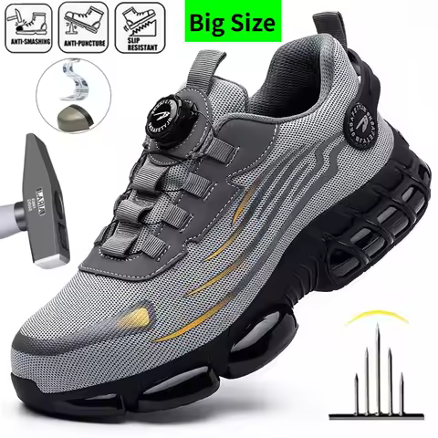 Rotary Buckle Work Safety Shoes For Men and Women Air Soft Sole Lightweight Protective Work Sneakers Men Breathable Boots