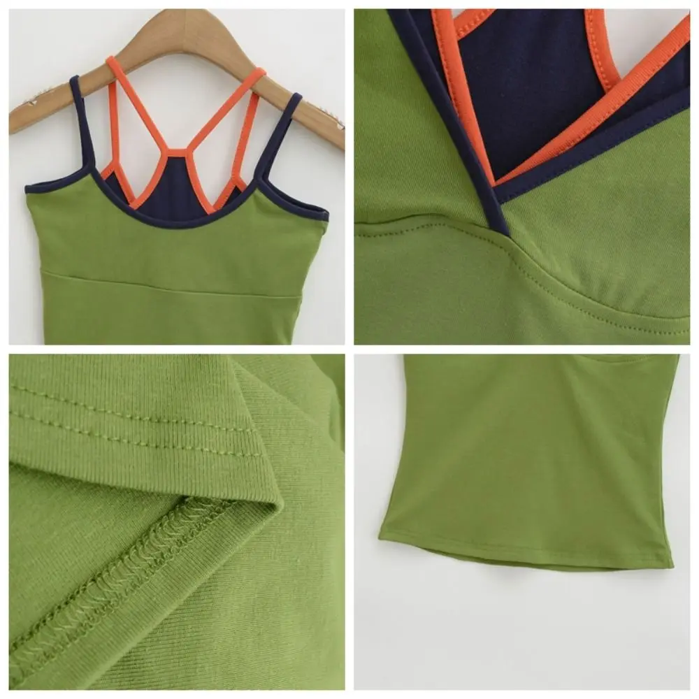 

Fashion Slim Fit Fake Two Pieces Camisole Patchwork Sleeveless Halter Camisole Streetwear Crop Tops Women Seaside