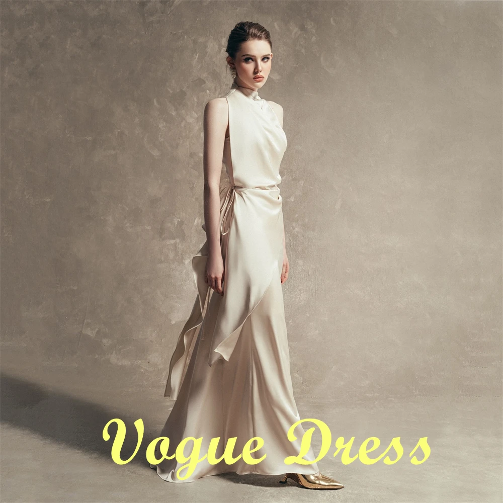 맞춤형 기질 아이보리 새틴 이브닝 드레스 오-넥 민소매 특별 행사 가운 럭셔리 연예인 가운 Hig