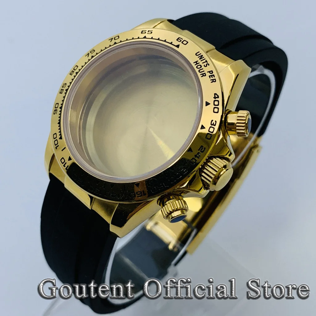 

Goutent 39mm Silver Sapphire Crystal Quartz Rubber Strap Watch Strap Watch Case Fit VK63 Movement Watch Accessories