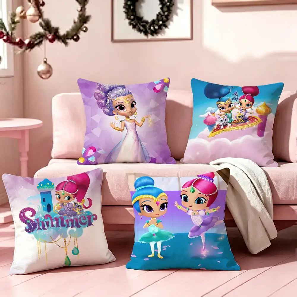 Anime Shimmer and ShineS Cushion Cover Pillow Short Plush Pillow Cute Simple Style For Living Room Bedroom Birthday Gift
