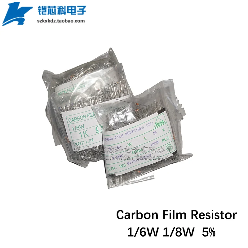 

1000Pcs Carbon Film Resistor 1/6W 1/8W 5% 0Ohm 1R-10MOhm 1 4.3 10 62 100 Ohm 1K 10K 20K 30K 43K 100K 1M Color Ring Resistance