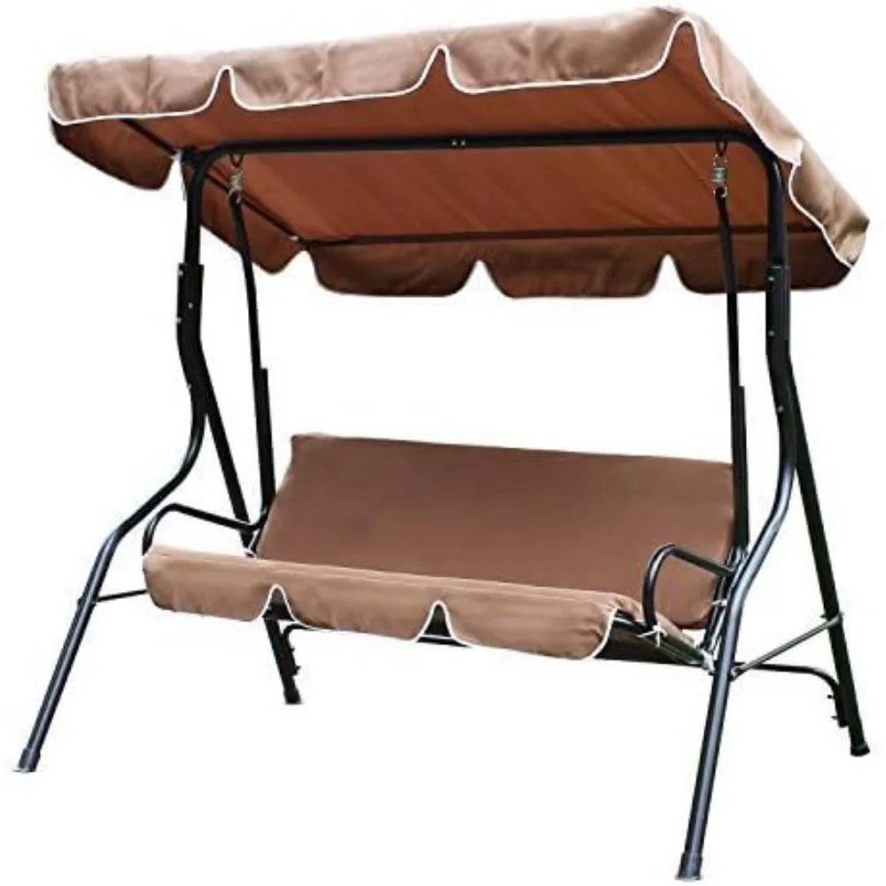 

2 Person Patio Swing Outdoor Canopy Awning Yard Furniture Hammock Steel (Coffee)
