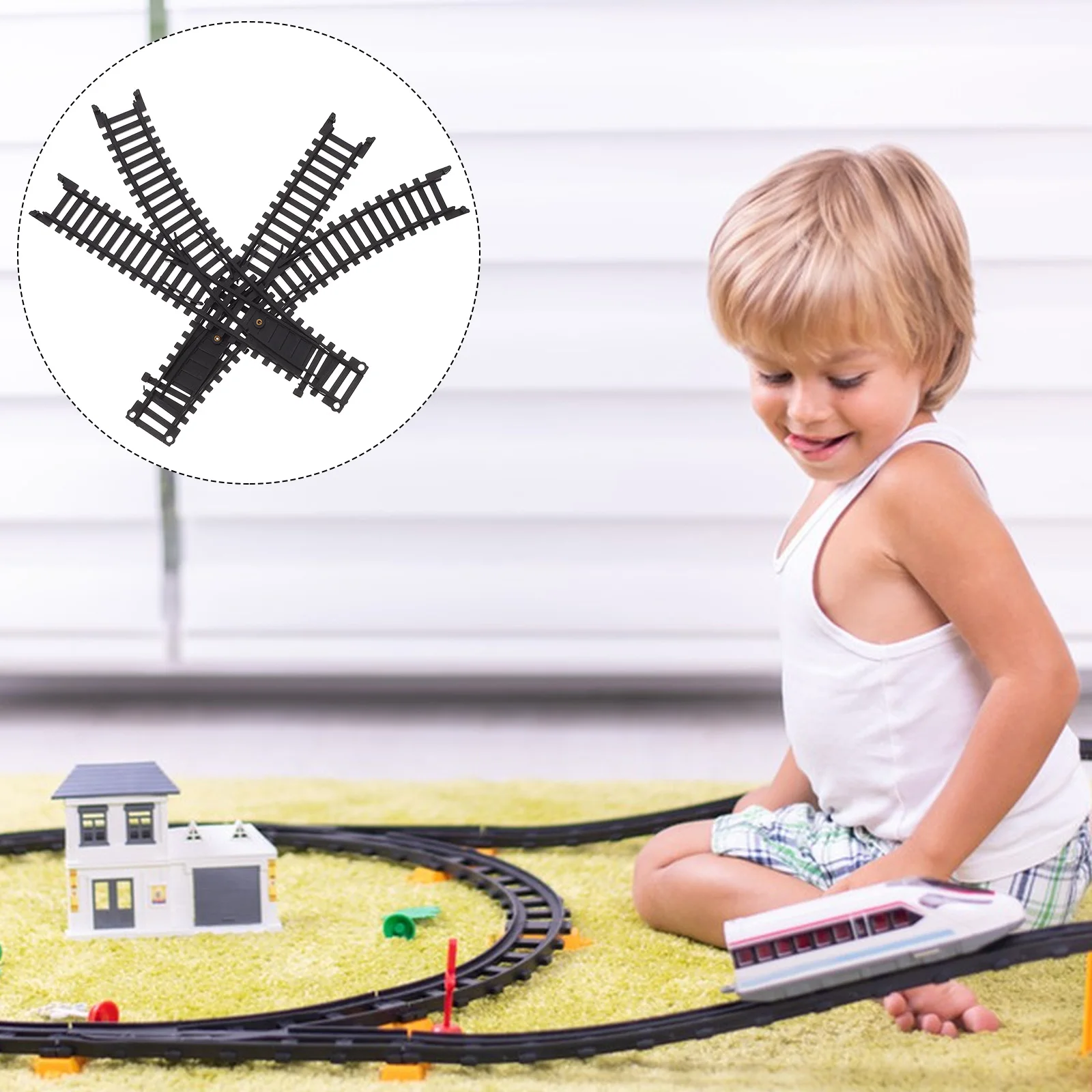 Set elettrico 1 paio di parti di ricambio per bambini Tracce realistiche a forma di Y ad alta velocità Ferrovia Treno assemblato in plastica nera
