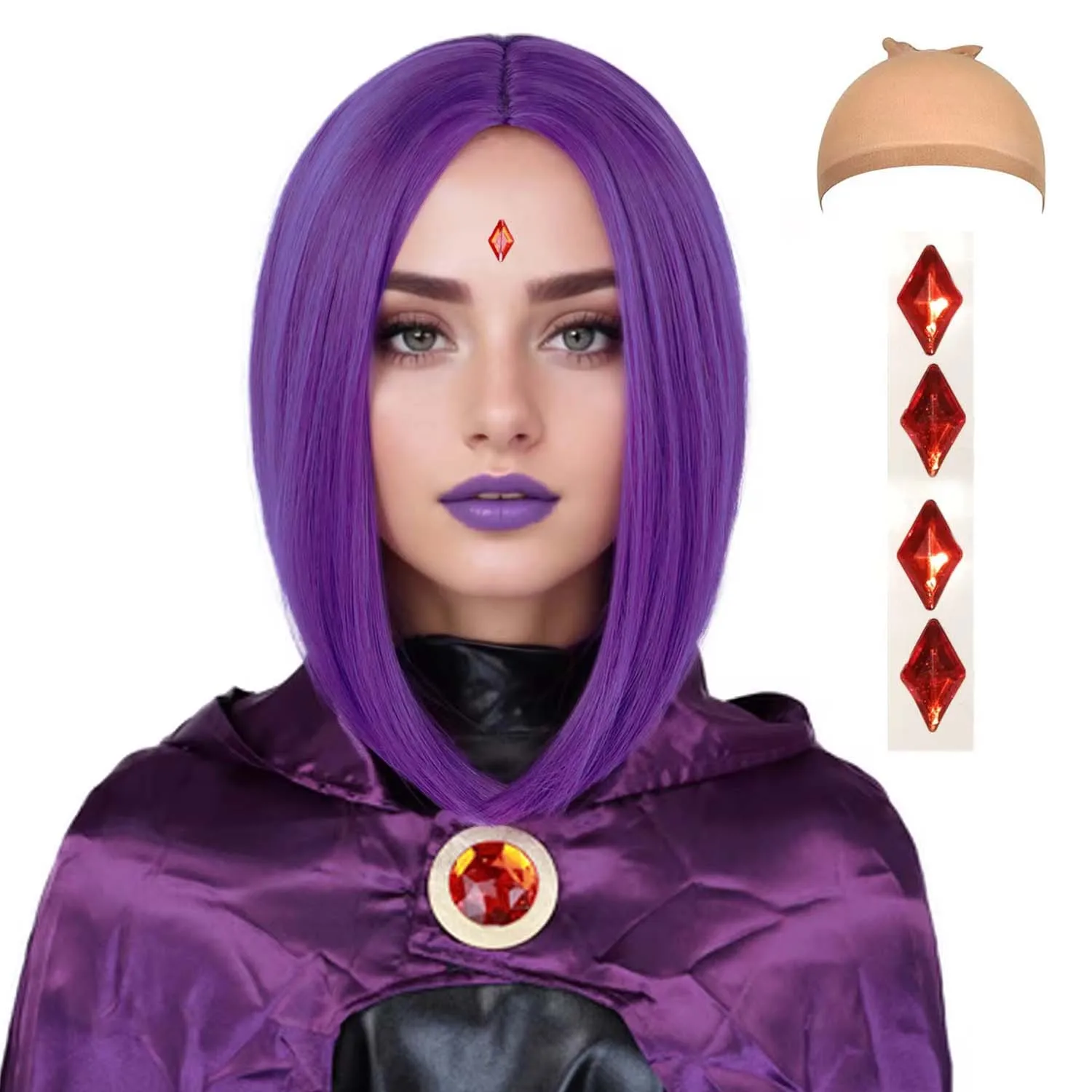 Synthetic Dark Purple Bob Wigs for Women Short Straight Purple Wig for Women's Raven Costume Daily Cosplay Party Halloween Use