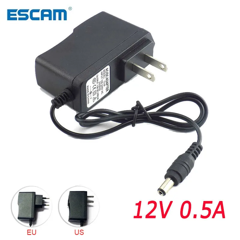 500mA Konwerter zasilania Adapter AC na DC 12V 0.5A Zasilacz US EU Wtyczka Przełącznik 5.5mm x 2.1mm Dla Strip Light 100-240V