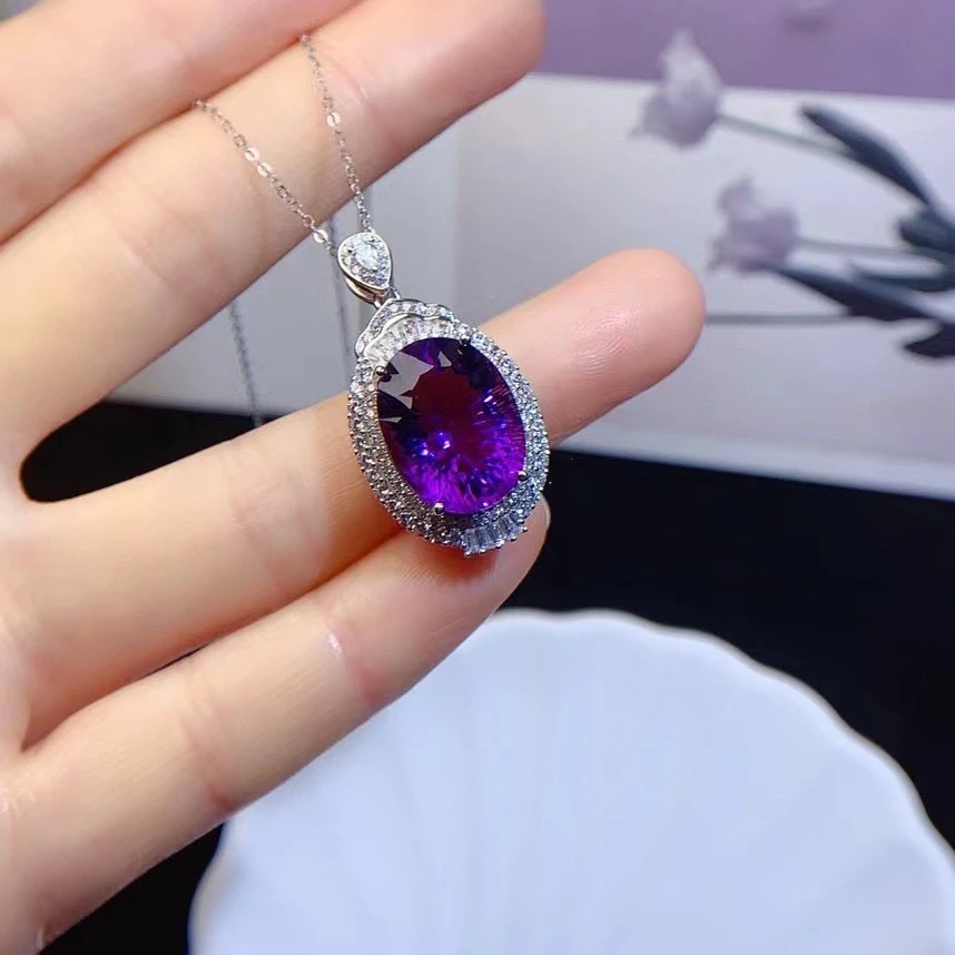 

Dark Purple Natural Amethyst Pendant for Wedding 12mm-16mm 12ct VVS Amethyst 925 Silver Pendant with 3 Layers 18K Gold Plaing