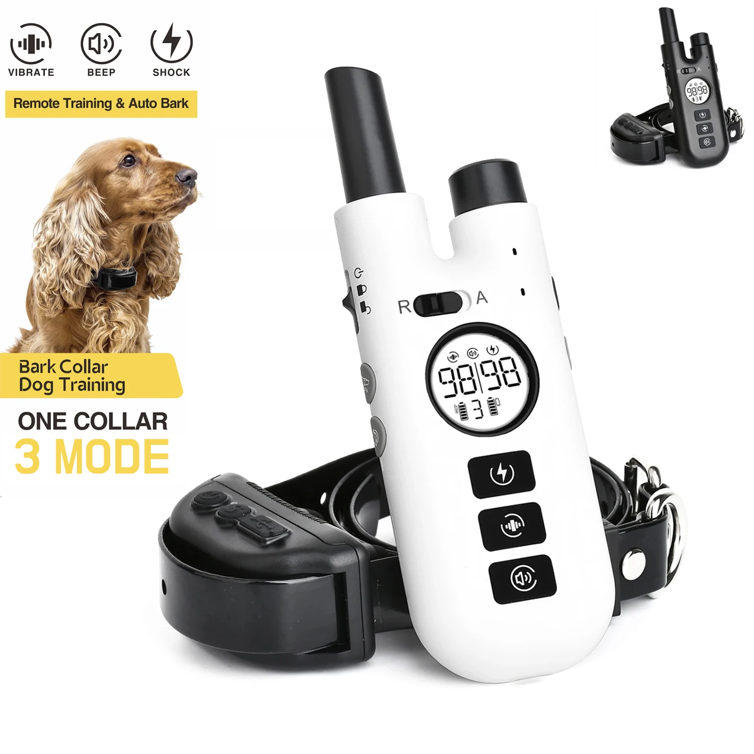 

2-in-1 800M Remote Control Training Collar for Dogs Pet Waterproof Anti Bark Dog Collar Auto Bark Stopper Dog Collar Accessories