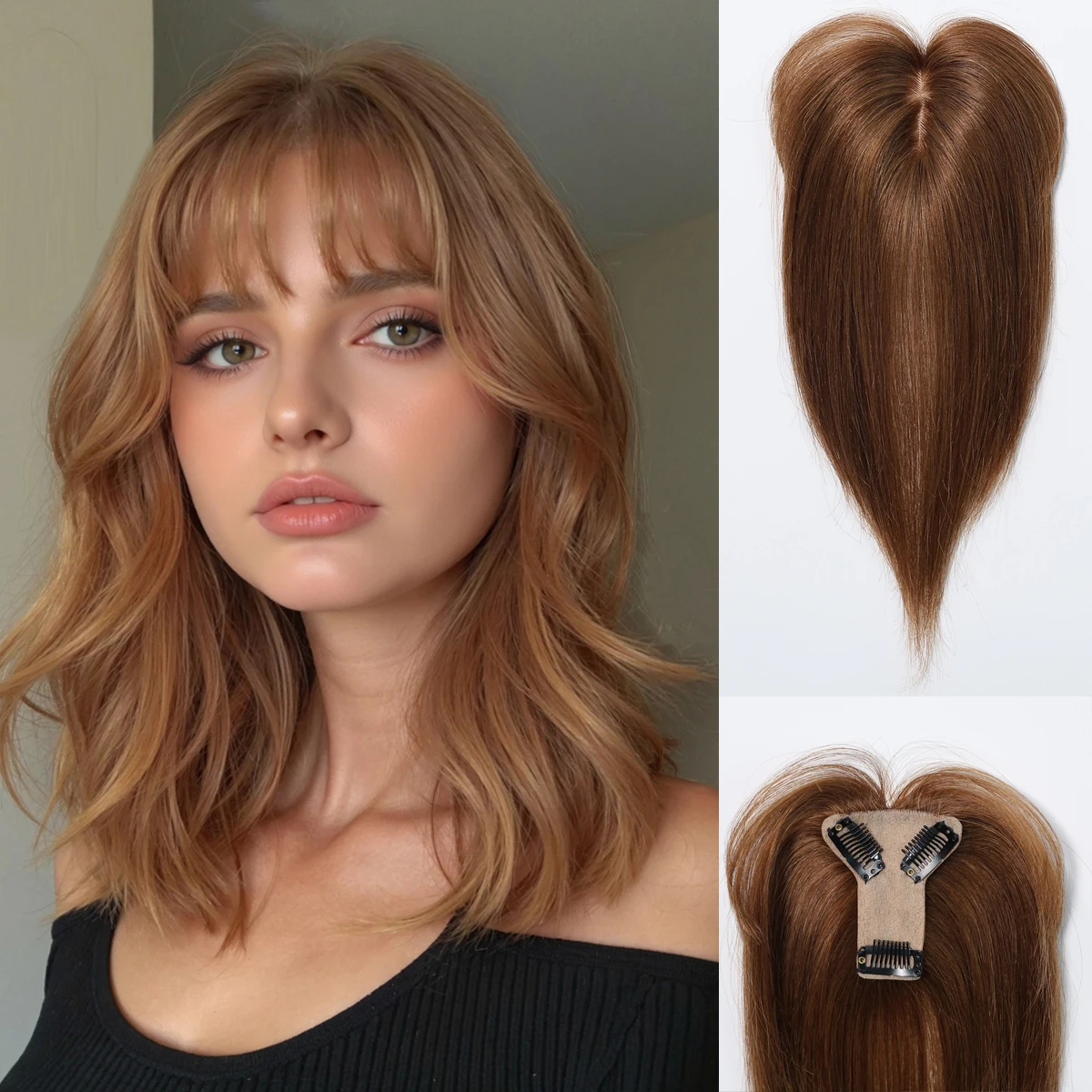 

Светло-коричневые накладки для волос из натуральных волос Реми на шелковой основе, 10 дюймов, с челкой, на 3 клипсе, для женщин, для ежедневного использования