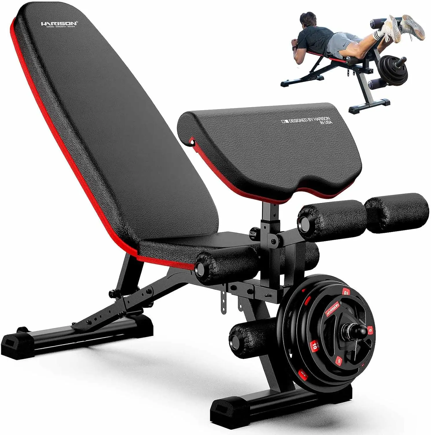 

Adjustable Weight Bench with Leg Extension and Preacher Pad, Workout Bench with Leg Extension and Leg Curl, Flat Incline Decline