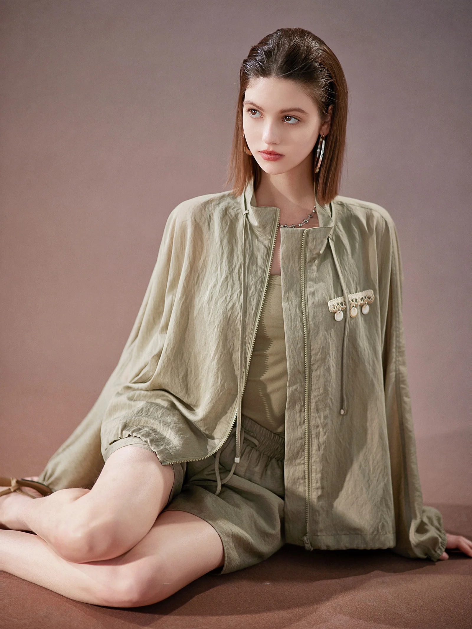 

Zhaodaxi Women's Jaet And orts Set with Belt Stand Collar Lightweight Outerwear Commute Sle Long Sve Zipper