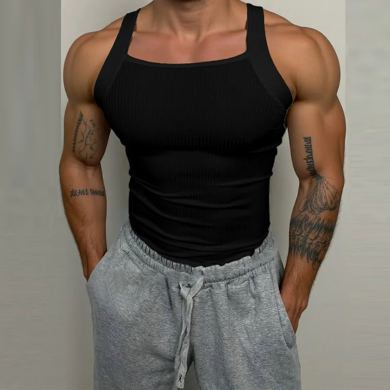 KIDWHXR Man Vest Summer Slim Knitted Breathable Men Tank Top Simple Solid Color Sleeveless Versatile Daily Male Sport Top