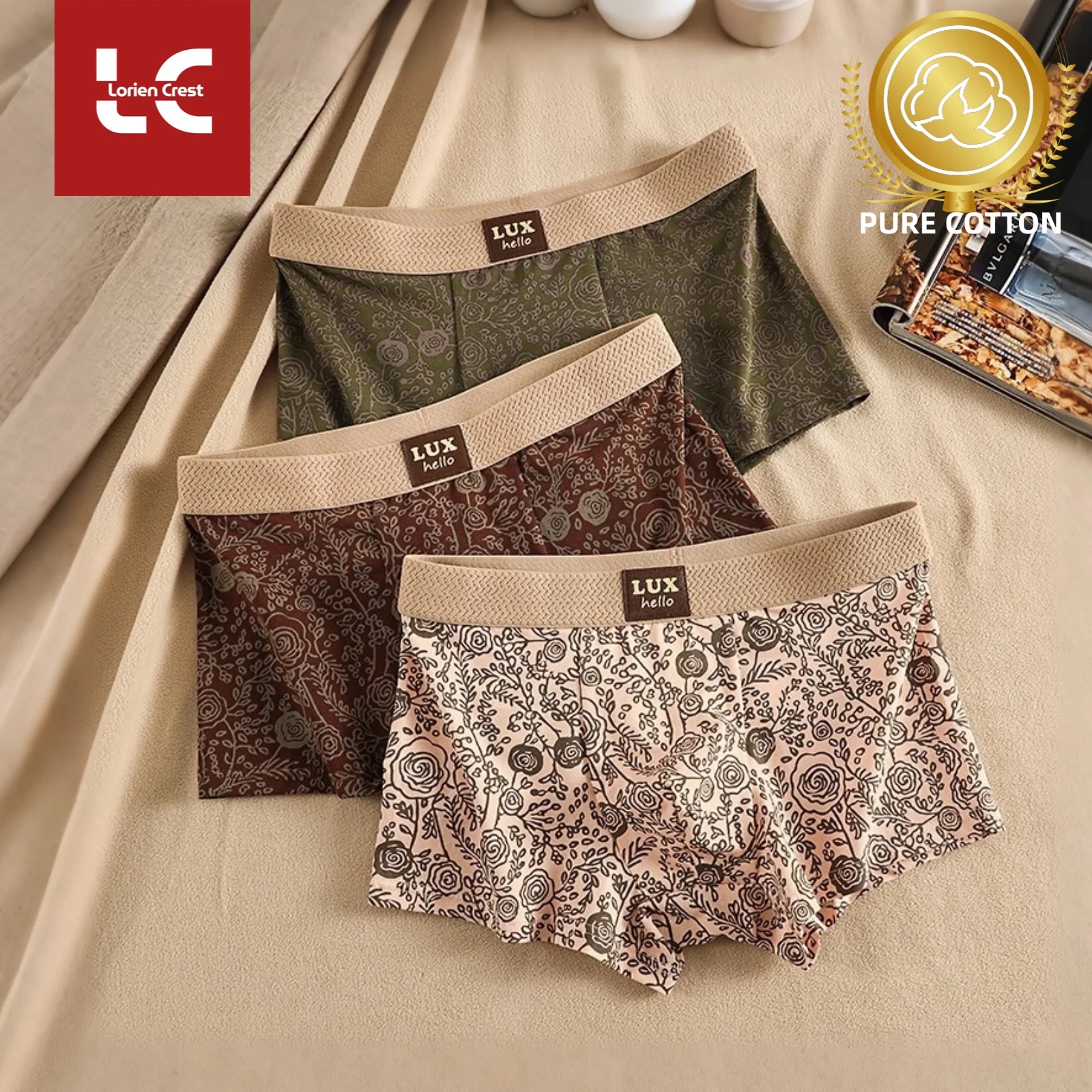 

3pcs【LORIEN CREST】Pure Cotton Men’s Mid-Waist Large Trunks Underwear Breathable Bacteriostatic large size L-3XL