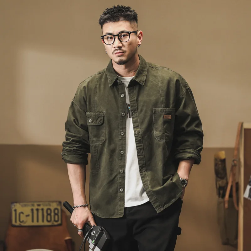Spring And Autumn Men's Workwear Shirts Retro Military Multi Pocket Hardman Hunting Robe Long Sleeve Outerwear Cargo Shirts
