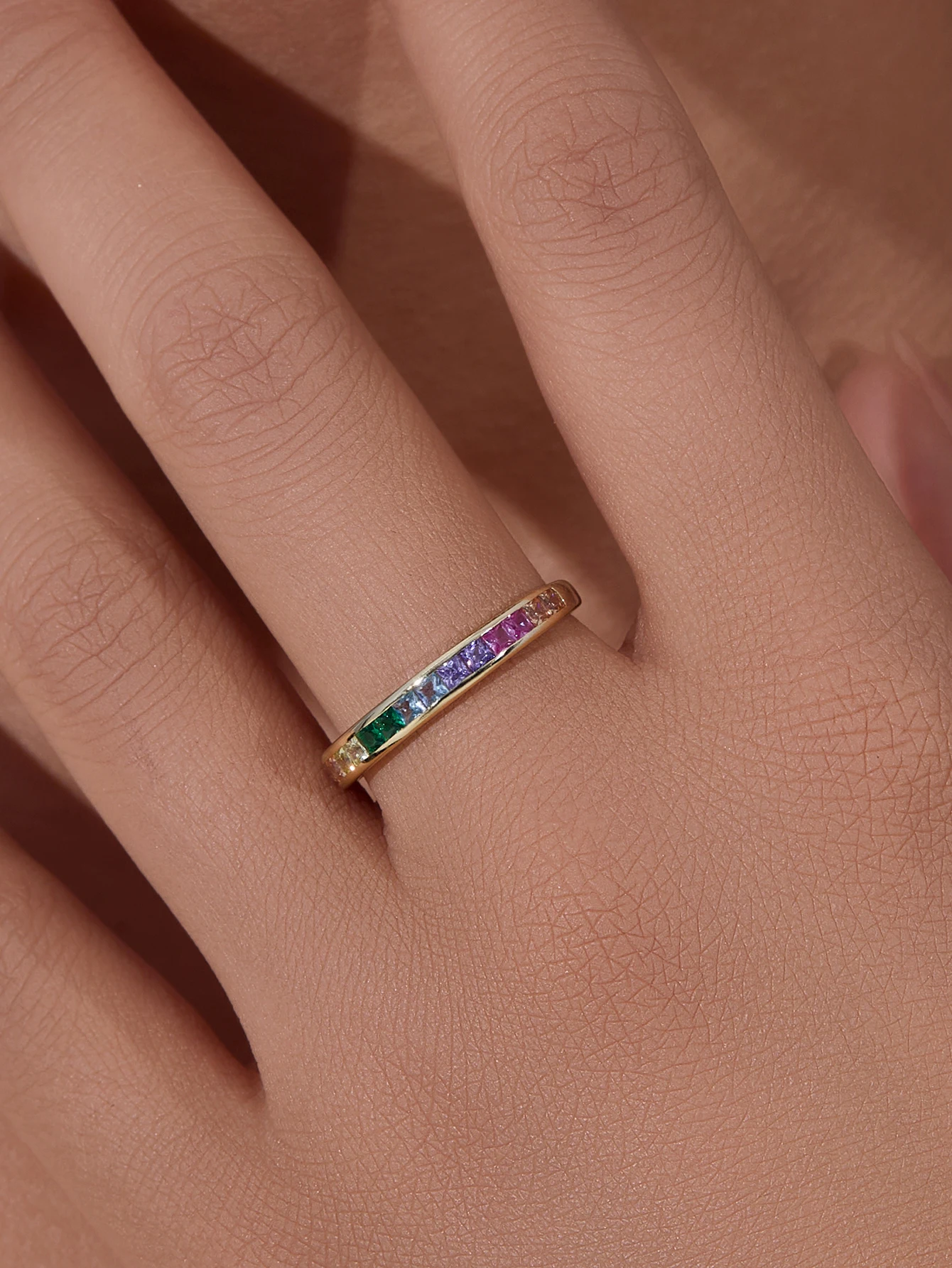 مجوهرات الذكرى السنوية خاتم الخلود الفرقة الدائري قوس قزح الذهب 925 الفضة الاسترليني مكعب زركونيا العصرية 14 كيلو مطلية بالذهب