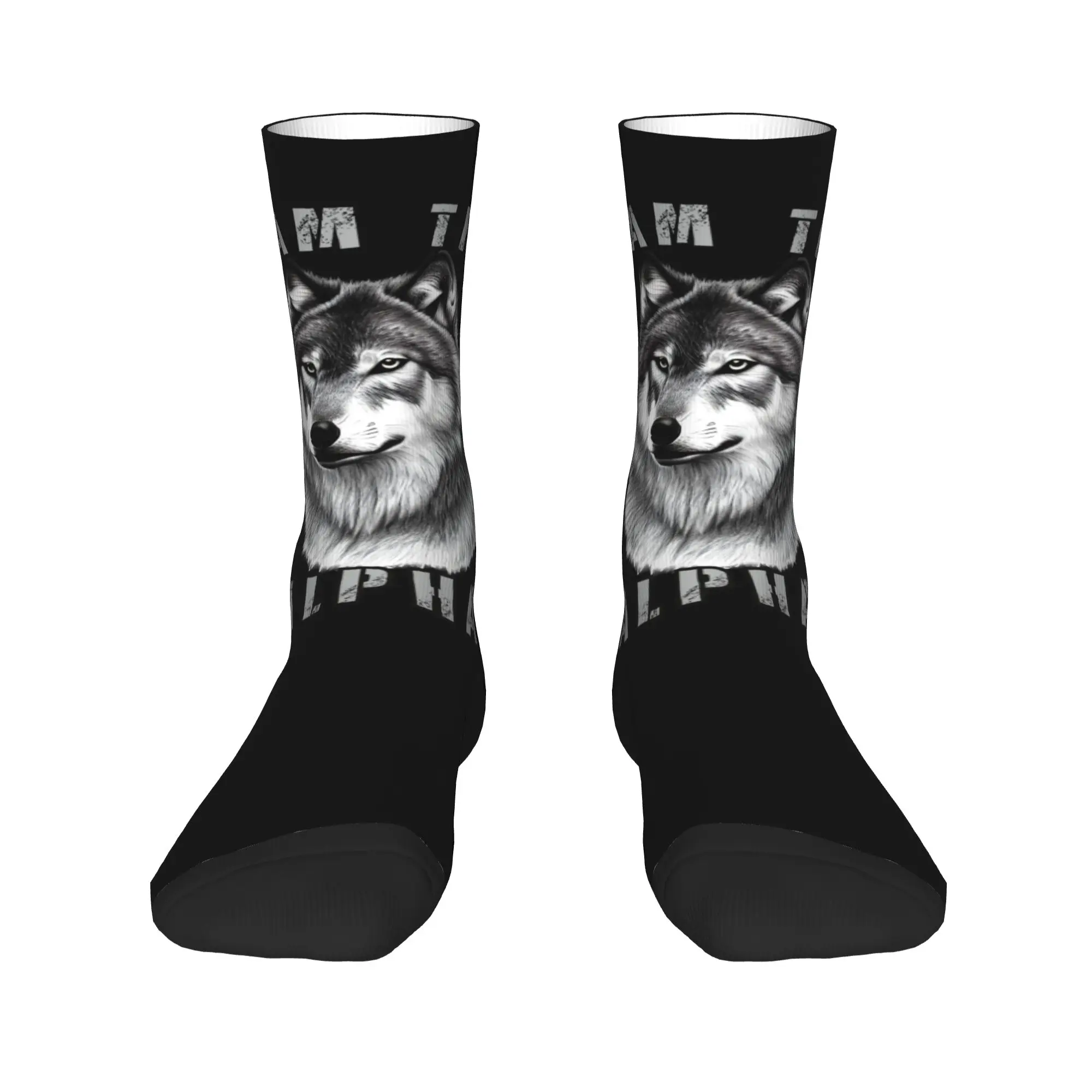 Nouveauté impression bas je suis l'alpha hommes chaussettes pour femmes hommes extensible hiver graphique équipage chaussettes
