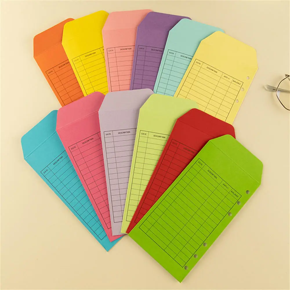 12pcs/Set Budget Envelopes Color Money Saving Planner Accessories Card Receipt Bill Cash Organizer Envelopes Office Supplies