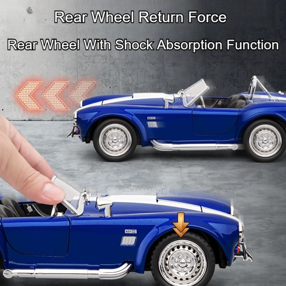 Scale 1:22 Shelby AC Cobra Z4 Car Model Toy Doors Opened Alloy Diecast Light Sound Pull Back Supercar Models for Kids Gifts