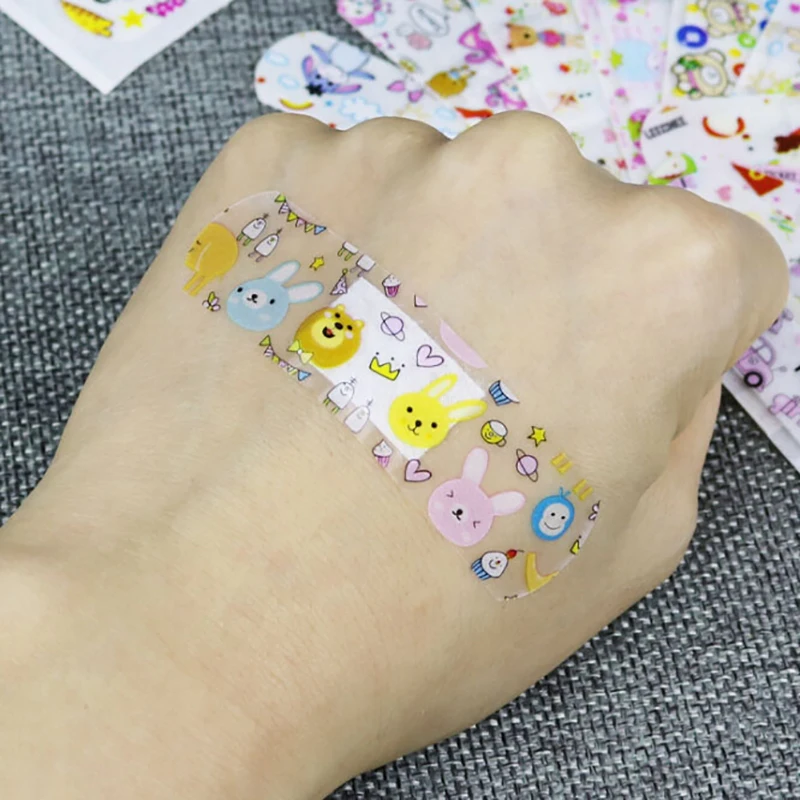 120PCS Breathable Transparent PE Cartoon Band Aids Adhesive Bandages Stickers