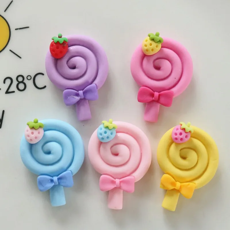 10/30/50/100Pcs Kawaii Mini Strawberry Lollipop Cream Series Flat back Scrapbooking DIY Jewelry Craft Decoration Accessories