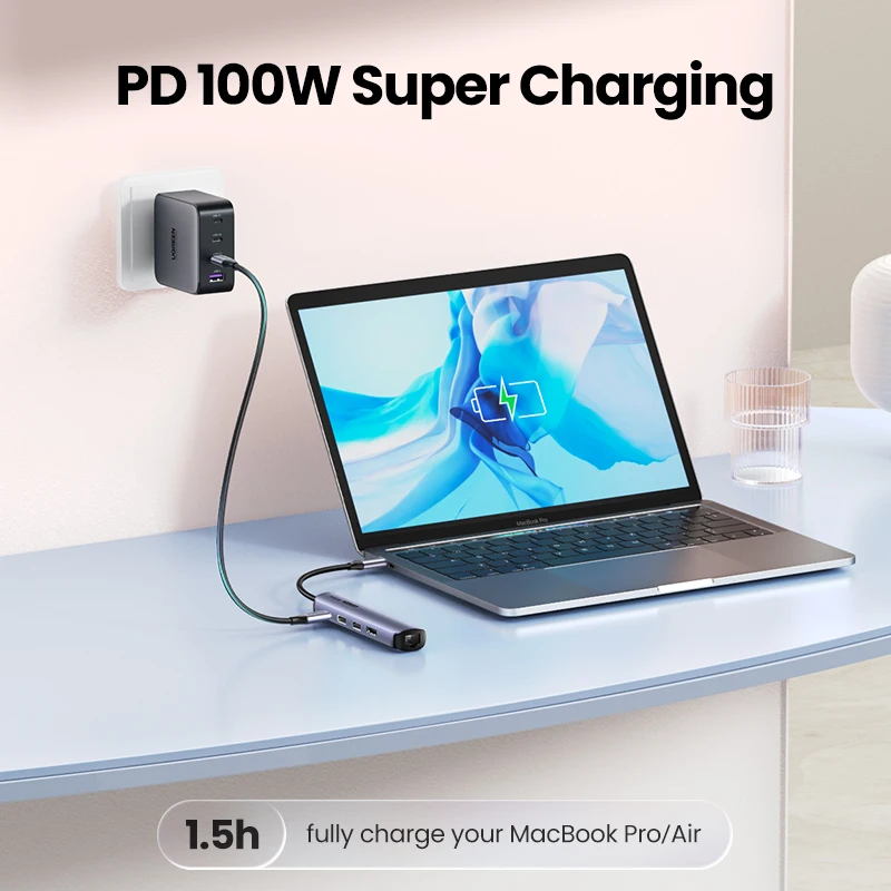 맥북 에어 프로 2020 개 USB 허브용 UGREEN USB C 허브 4K 60Hz 미니 USB 타입 C 3.1-HDMI RJ45 PD USB 3.0 OTG 어댑터 USB C Dock