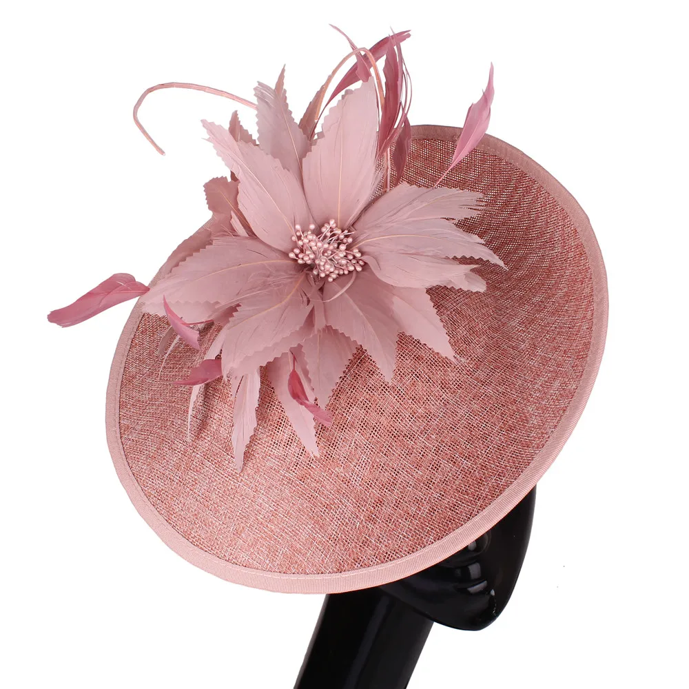 

Imitation Sinamay Fascinator Hat for Women Elegant Wedding Event Headpiece with Fancy Feather Hair Accessory Party Headwear