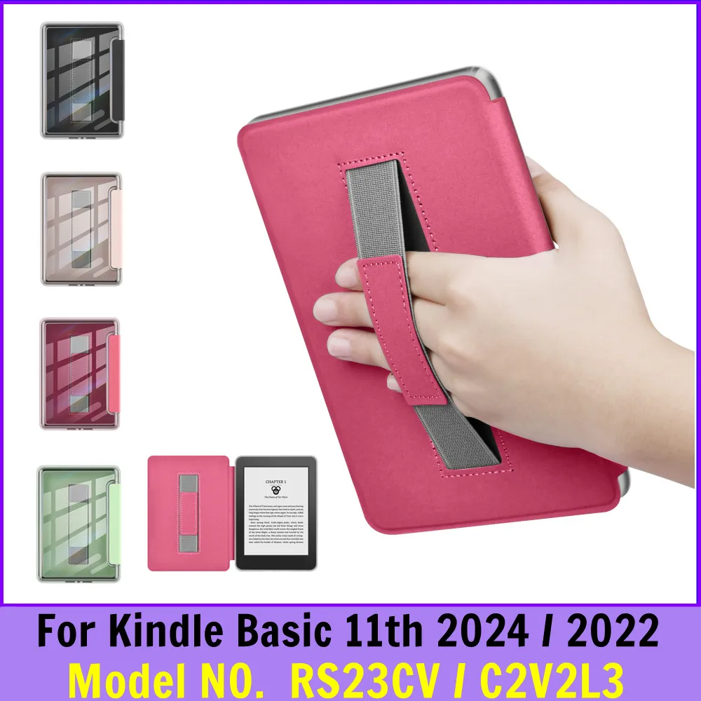 

Transparent Clear Back with HandStrap Case For Kindle Basic 11th Generation 2024 2022 RS23CV C2V2L3 6'' Ebook Wake Sleep Cover