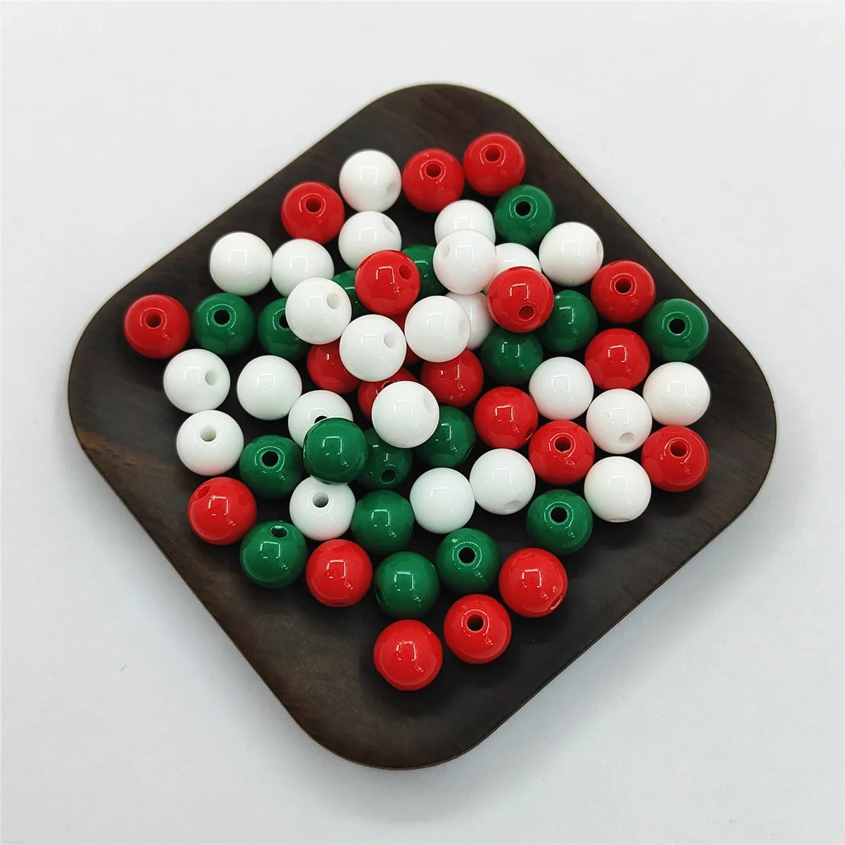 15/20/30Pcs 8-16mm Green Red White Mix Christmas Style Acrylic Round Loose Beads Jewelry Making DIY Necklace Bracelet Material