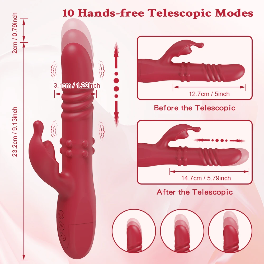 Rabbit Vibrator for Women Telescopic Dildo Powerful G-Spot Vibrating Rotating Beaded Clit Stimulator Female Masturbator Sex Toys