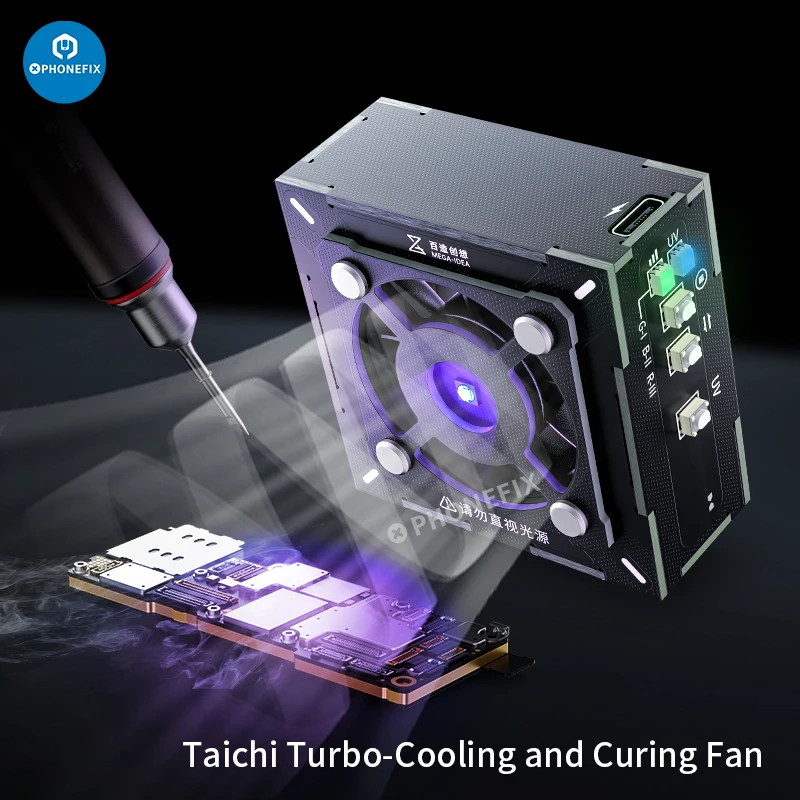 Qianli MEGA-IDEA Adjustable Cooling Fan UV Curing Lamp Heat Dissipation Smoke Exhaust for PCB Motherboard Chip Sodering Repair