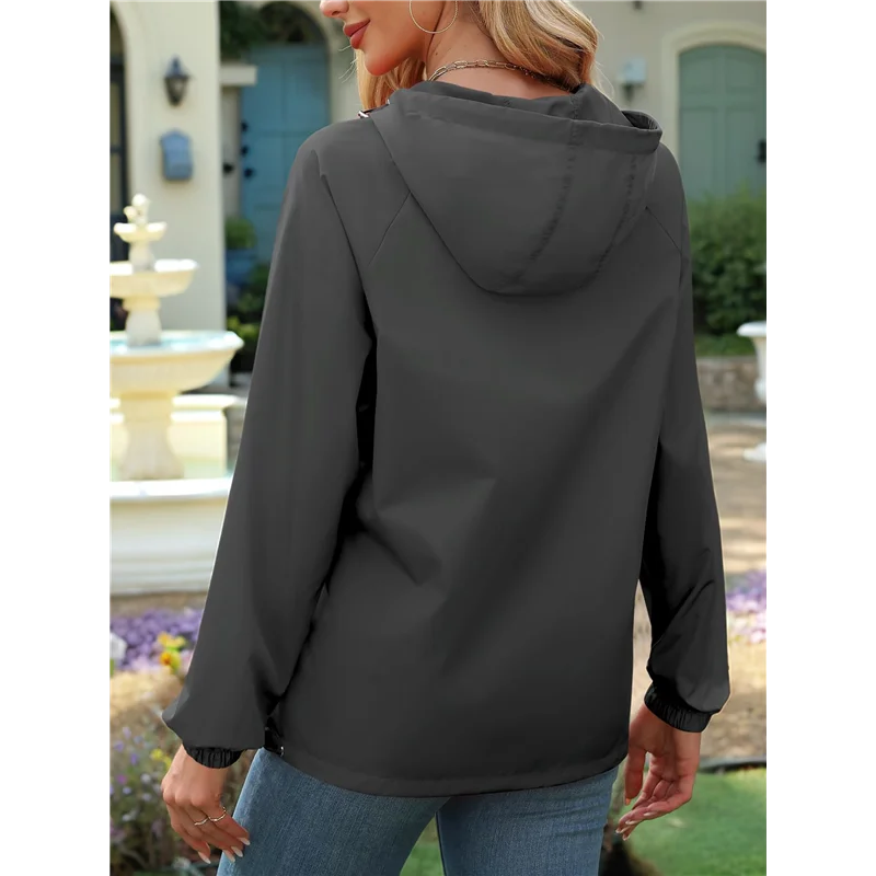 سترة المطر ABFU للنساء سترة واقية مقاومة للماء مع غطاء محرك السيارة معطف واق من المطر قابل للتعبئة مع جيوب