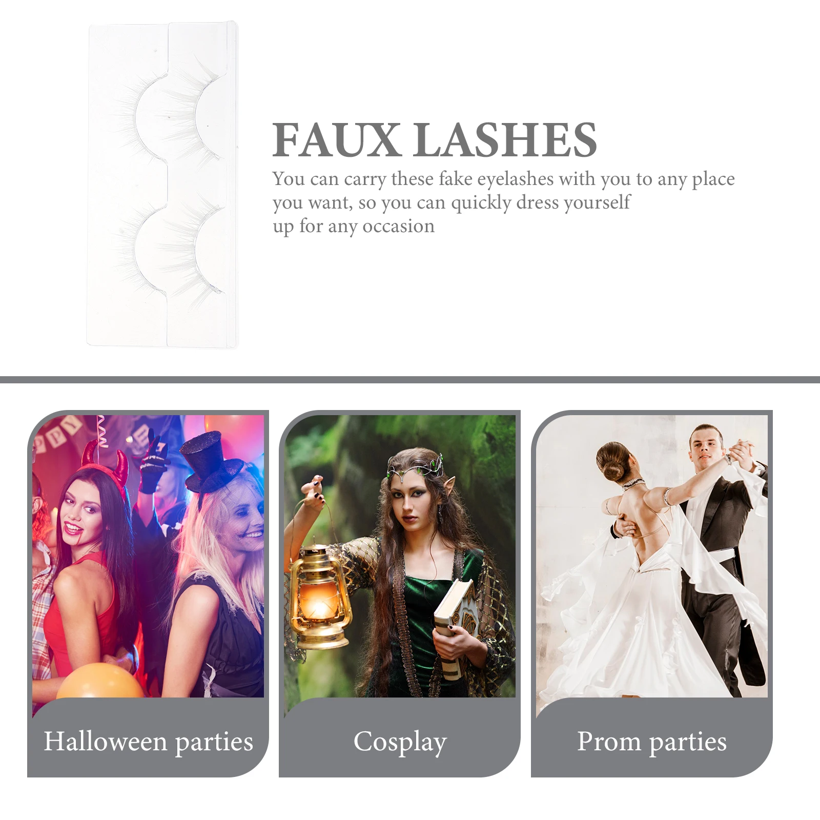 

2 Pairs Luxurious Fake Eyelashes Miss White Cosplay Chemical Fiber Self Adhesive