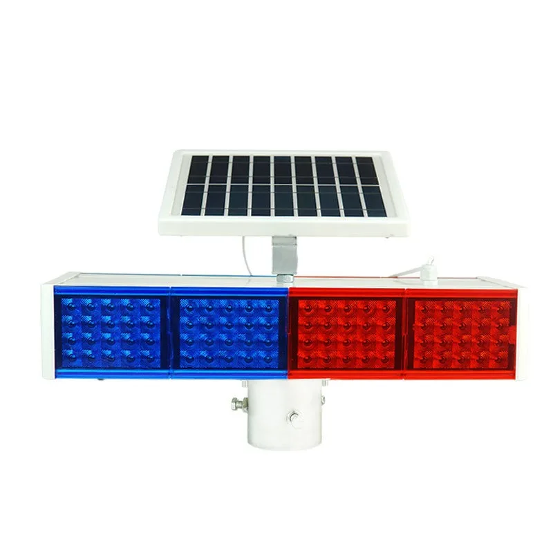 Road Construction Safety Warning Light, Solar LED Strobe Beacon with Red Blue Flash, High Visibility & Waterproof