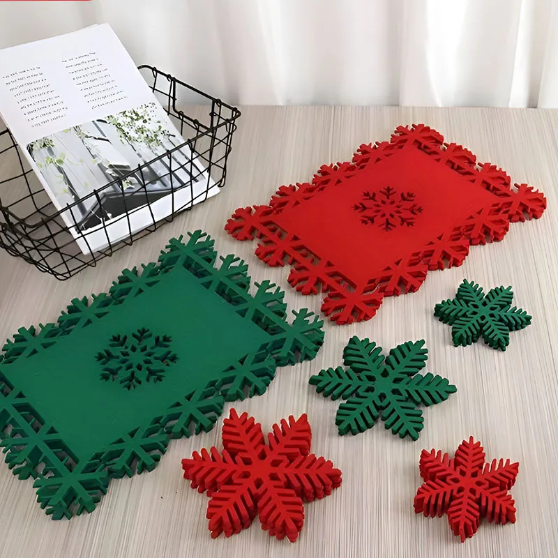 

Felt Placemats Coasters Christmas Decorations Simple Hollow Insulation Mats Hotel Home Restaurants Dining Tables American Mats