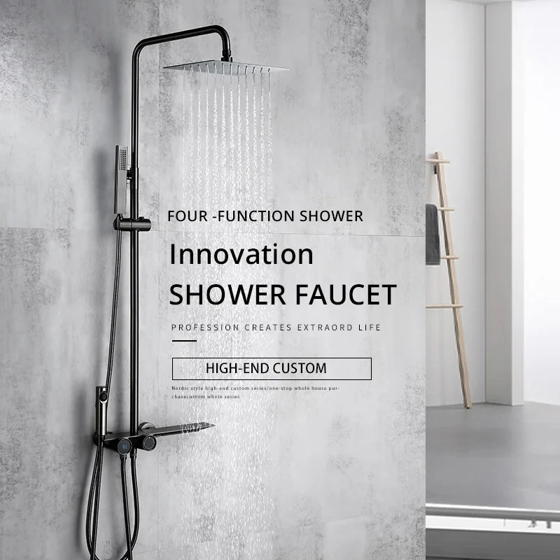 Gunmetal Grey Shower Set Hot Cold Mixer LED Shower System Bathroom Faucet 4 Ways Bathtub Rainfall Tap With Bidet Spray