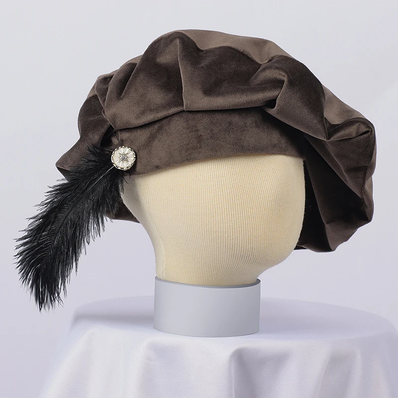 

Medieval Style Suede Beret With Feather Decoration Tudor Elizabethan Style Hat Revival Hat Halloween Carnival Dress Up Men Women