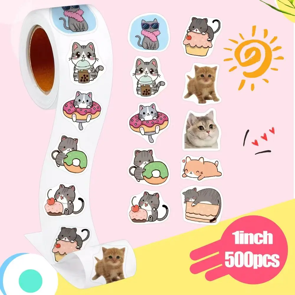 500 Stück süße lockige Katzen-Aufkleber, hochwertige Cartoon-Persönlichkeit, Kätzchen, Graffiti, dekorative Notizbuch-Aufkleber, Kawaii