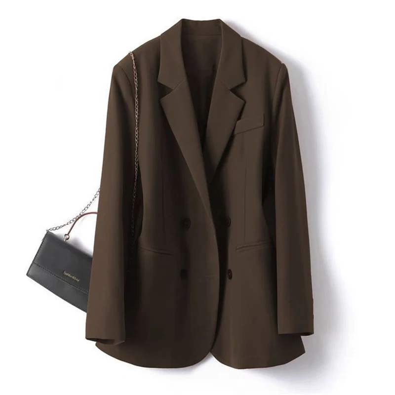Classic Notched Collar Suit Jacket for Women Fashion Double Breasted Blazer Waist Cinched Office Lady Business Formale Coat
