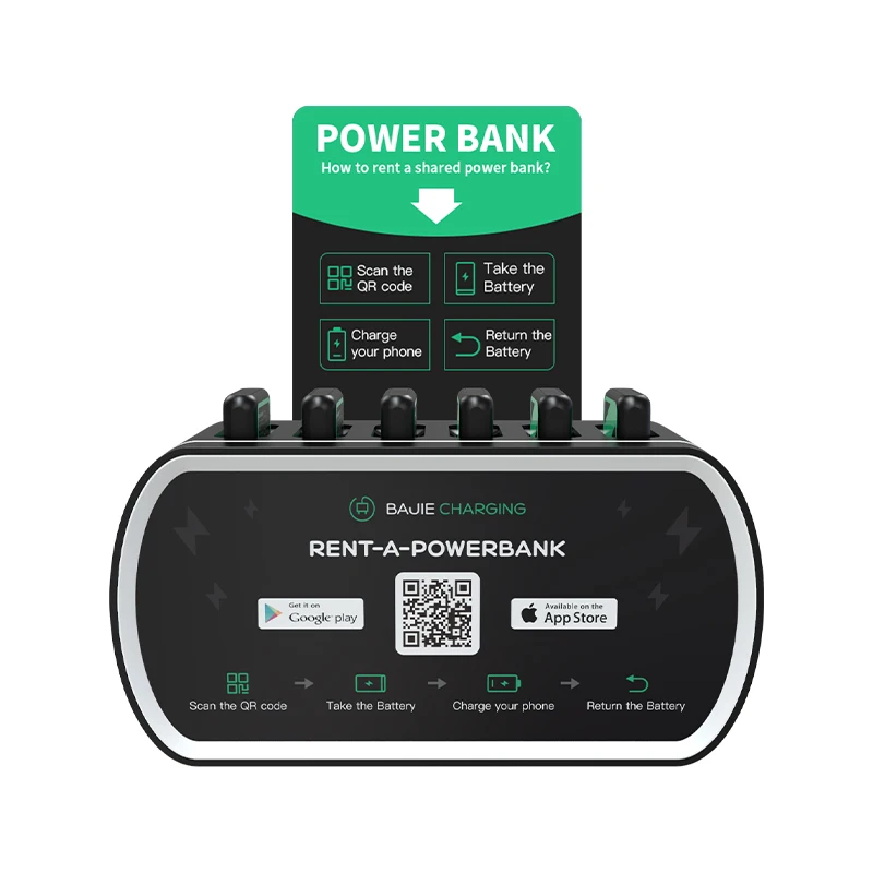 6-slots power bank sharing station allows for customized rental of mobile power banks 6000mah