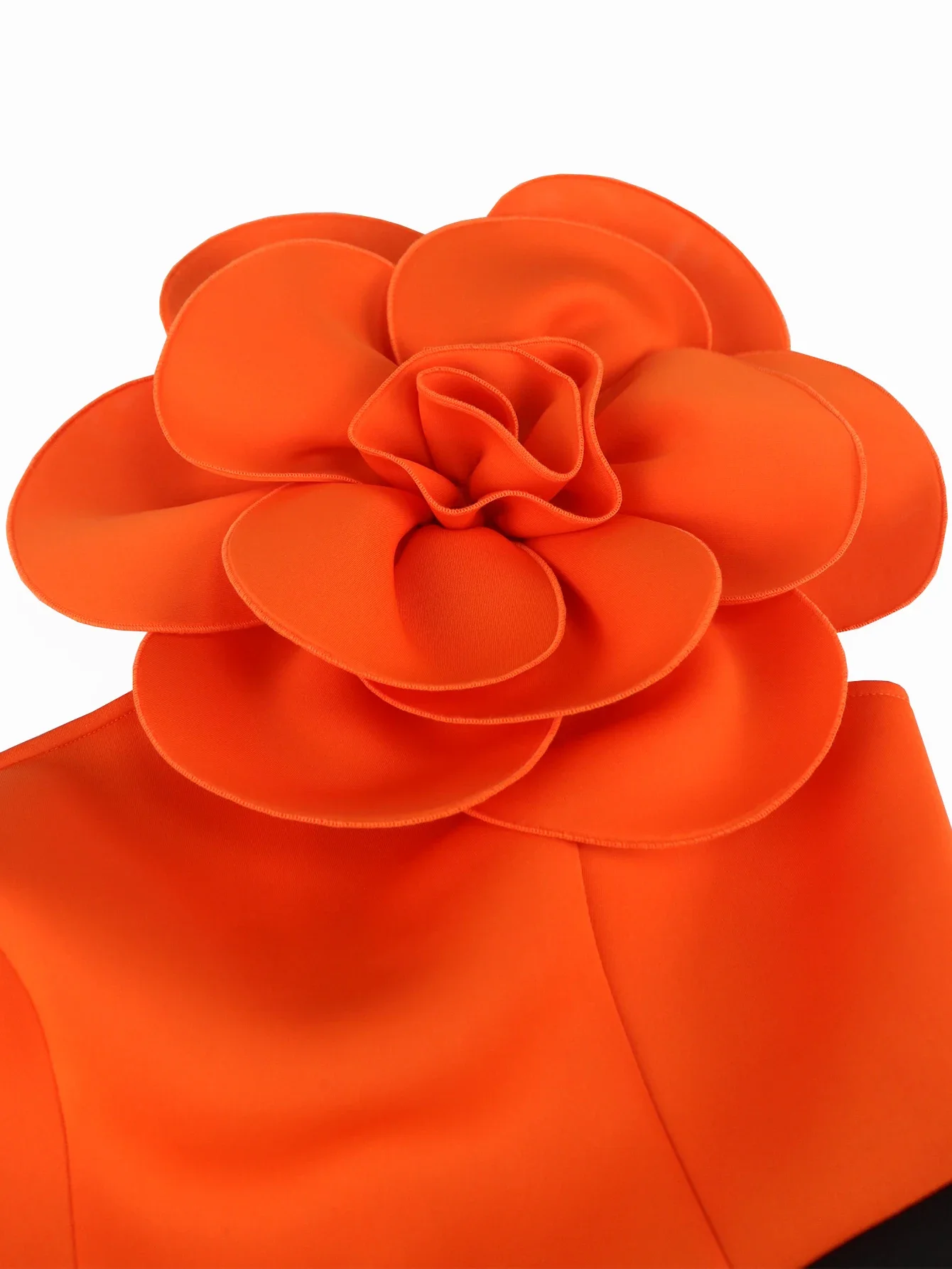 Women Orange Party Dresses Plus Size 3XL 4XL Flower One Shoulder Empire Cocktail Club Party Midi Gowns Patchwork Bodycon Outfits