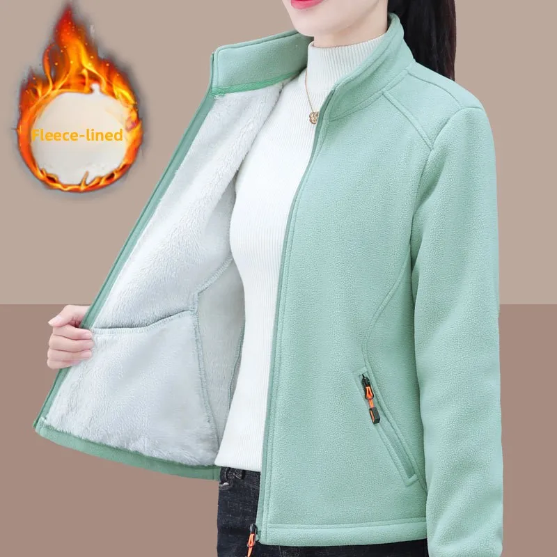 Fleece Lined Windproof Stand Collar Short Jacket KLMR009 Polyester Fabric Thickened Long Sleeve Comf