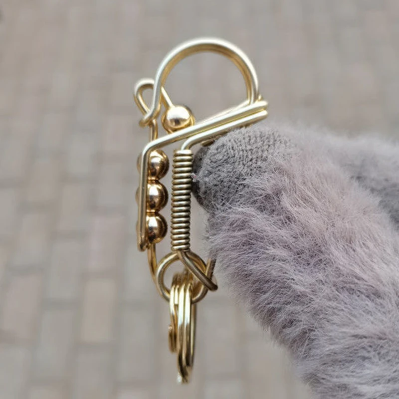 Handmade Keychains  2Brass Wire Car Key Ring, Engraved Retro Matte Round Bead, Men\'s Gift Waist Trinket Outdoor Mechanical Style