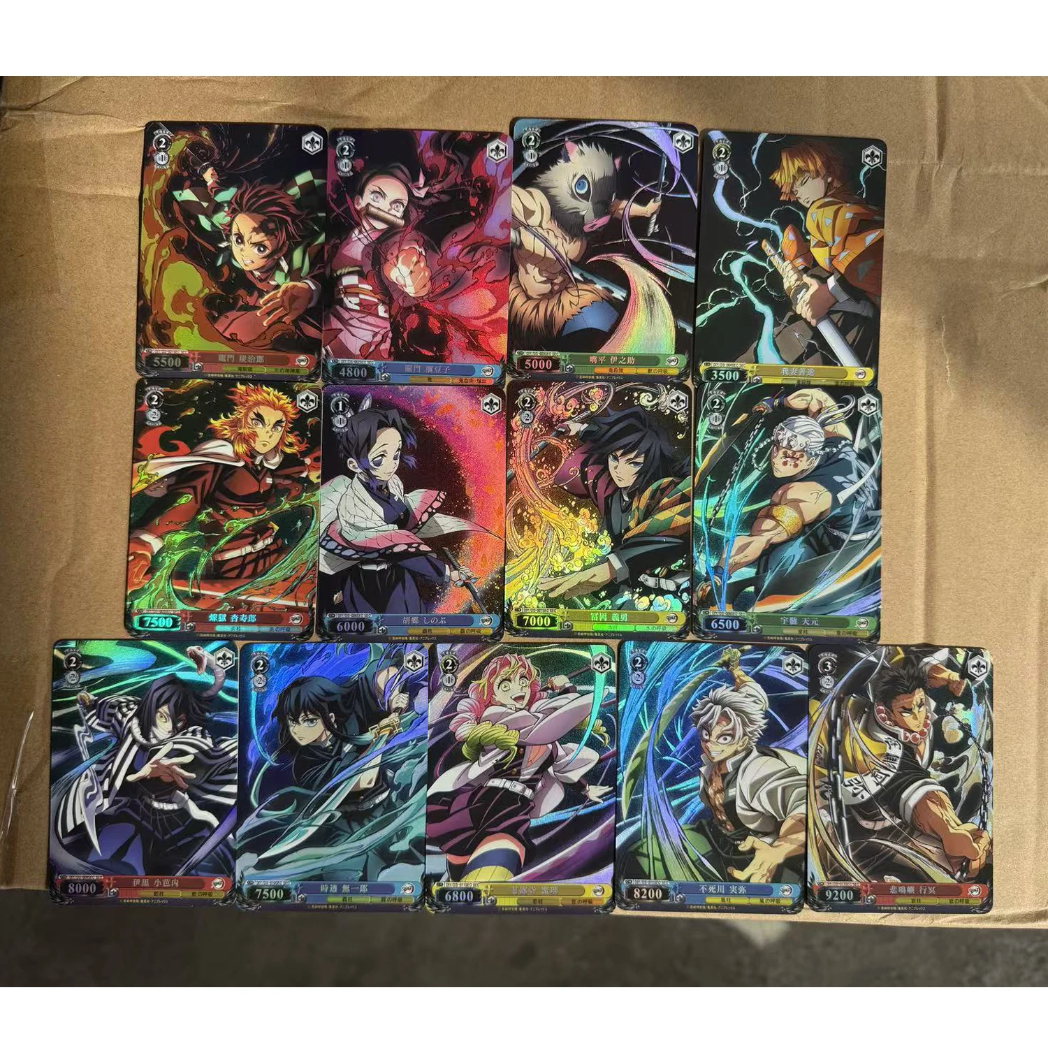 diy-13pcs-set-kamado-tanjiro-agatsuma-zenitsu-refraction-color-flash-cards-self-made-classic-anime-collection-card-gift-toys