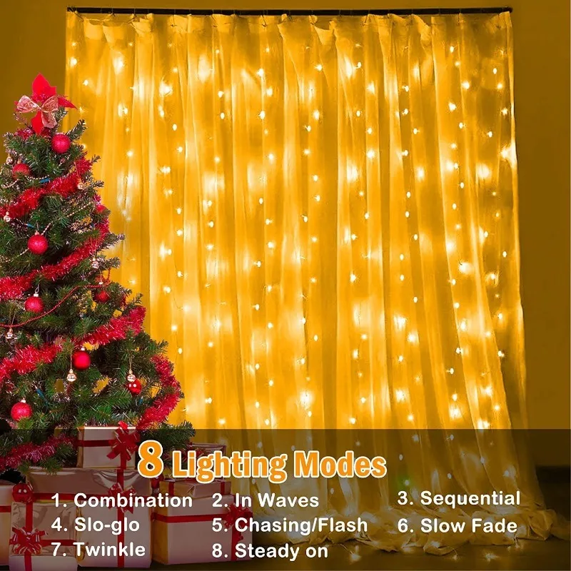USB Curtain LED Lights with Remote Control, for Bedroom, Window, Wedding, Party & Christmas Decor Autumn and Winter Decorations