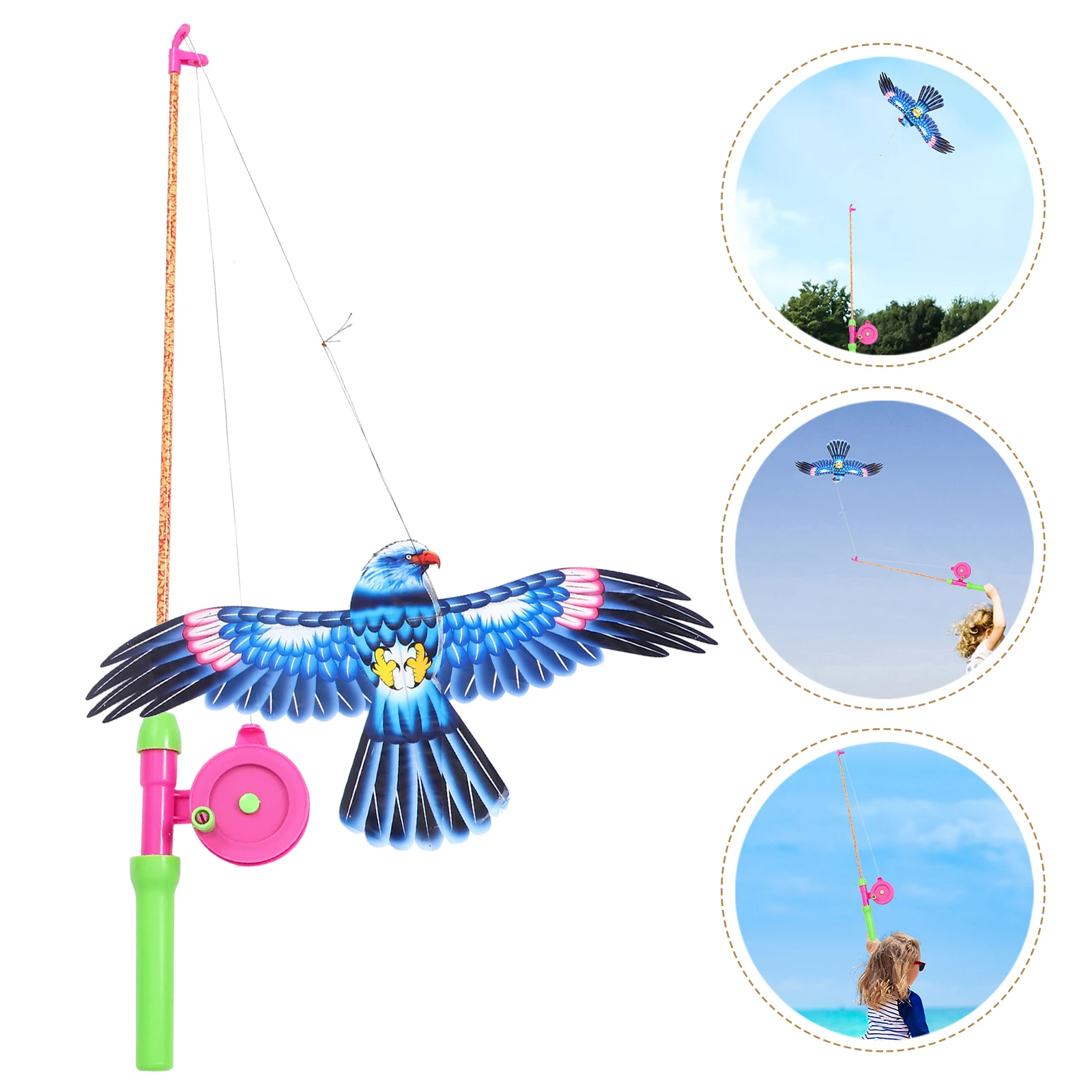 Fishing Rod Kite Lightweight Easy to Fly Outdoor Toy Kids Activities Portable Fun Vivid Eagle Design Plastic Material