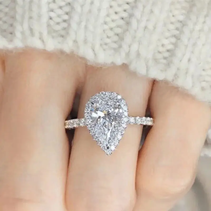 

Silver Plated Stainless Steel Water Drop Zircon Ring for Women Wedding Band Jewelry Accessory Wholesale Size 5-11