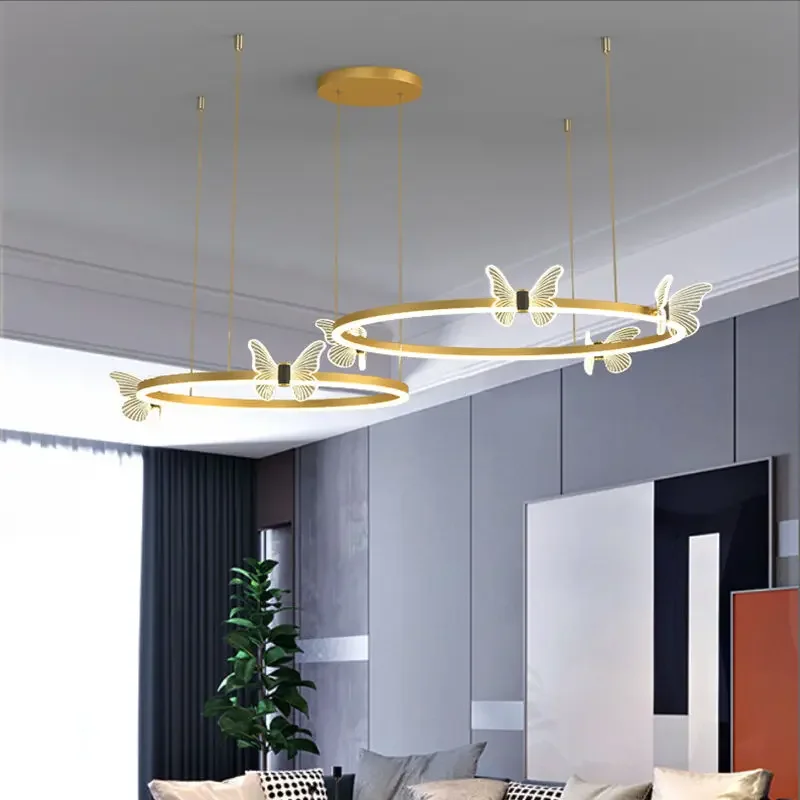 Modern LED Nordic Butterfly And Flower Ceiling Chandelier Crystal Hanging Light Simple Pendant Lamp For Living Room Bedroom