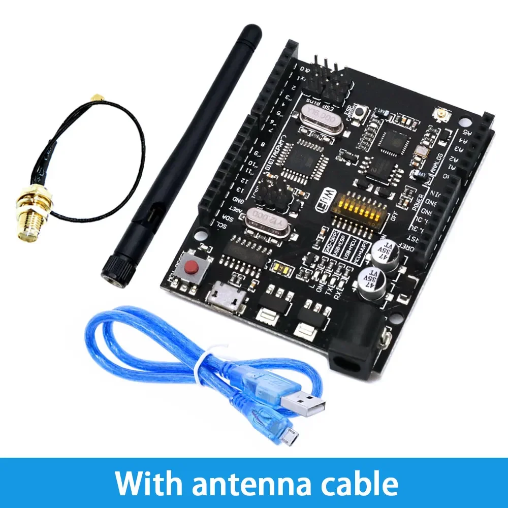 UNO + WiFi R3 ATmega328P + ESP8266 CH340 (memoria de 32Mb) 6V-9V USB-TTL CH340G para placa de desarrollo Arduino NodeMCU WeMos
