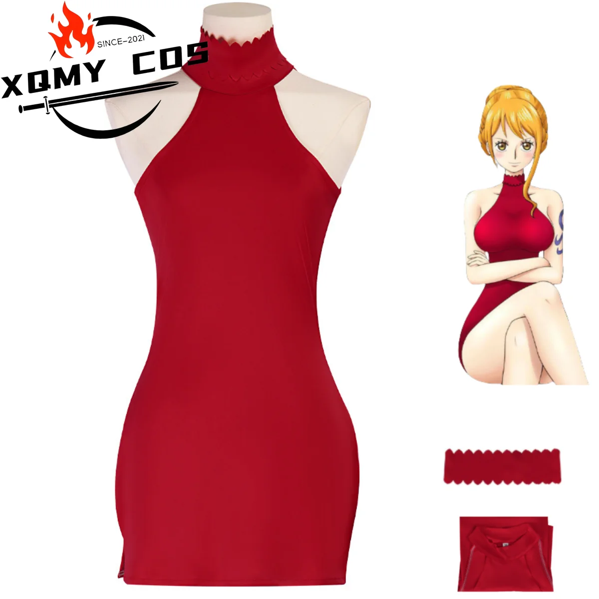 

XqAnime Nami Косплей Костюм Сексуальное Летнее Пляжное Красное Облегающее Платье С Юбка С Открытыми Плечами Взрослых Женщин Карнавальный Костюм Хэллоуина