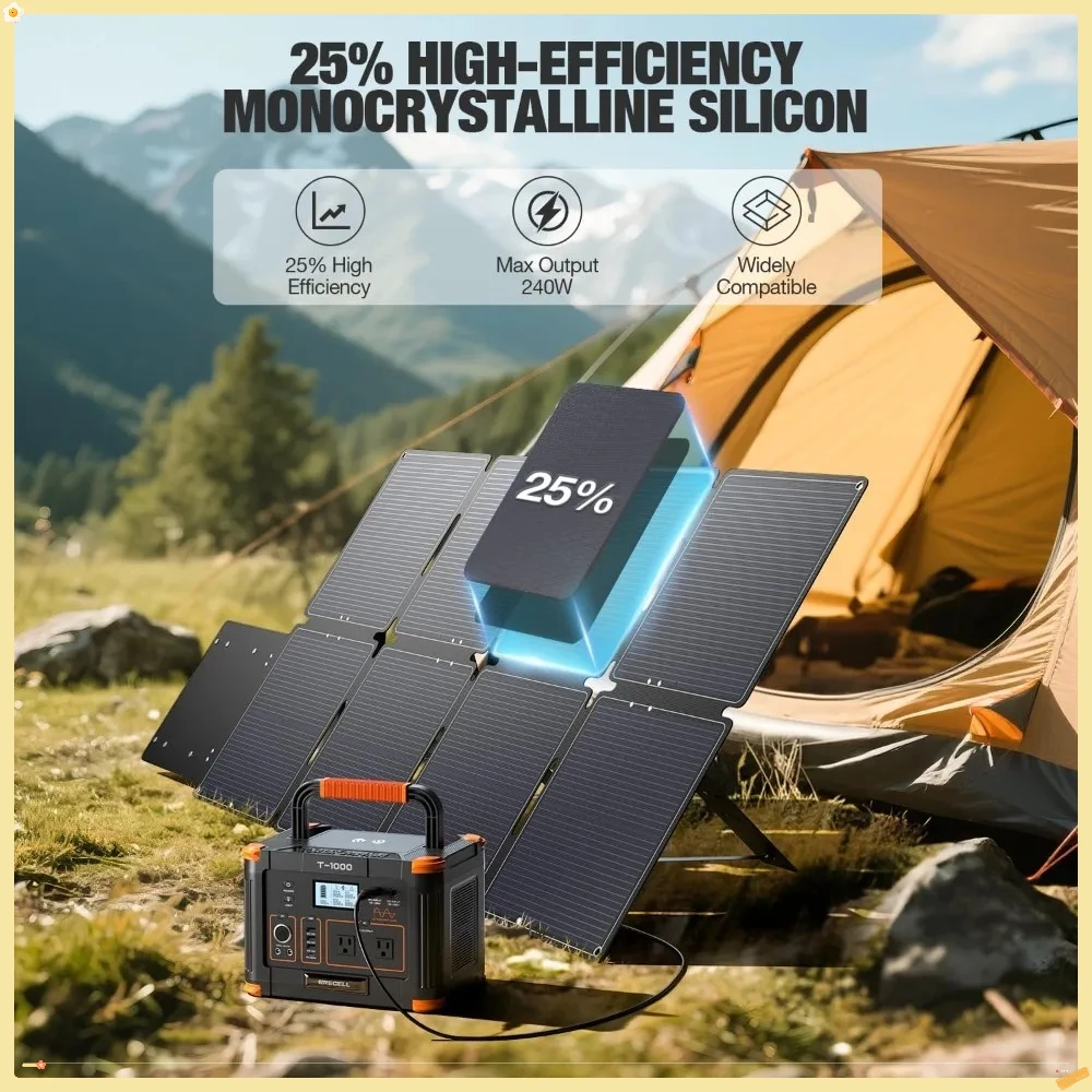 لوحة شمسية محمولة 240 وات لمحطة الطاقة، مجموعة لوحة شمسية قابلة للطي خفيفة للغاية، كفاءة عالية 25%، مقاومة للماء IP65